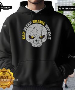 Skull hoodie with 'Eat Sleep Brawl Repeat' slogan, perfect for fight enthusiasts and casual wear.