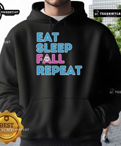 Video gamer hoodie featuring 'Eat Sleep Fall Repeat' design, perfect for gaming enthusiasts and cozy fall outfits.