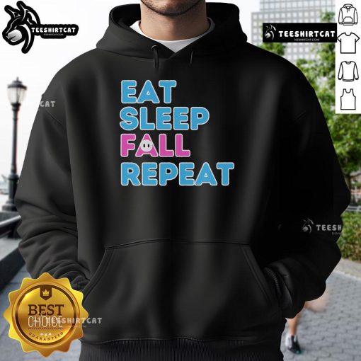 Video gamer hoodie featuring 'Eat Sleep Fall Repeat' design, perfect for gaming enthusiasts and cozy fall outfits.
