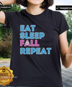 Funny 'Eat Sleep Fall Repeat' tee for video game guys and gamer ladies, perfect for gaming enthusiasts.