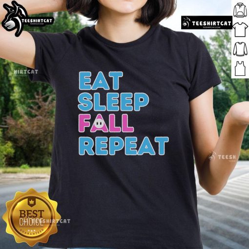 Funny 'Eat Sleep Fall Repeat' tee for video game guys and gamer ladies, perfect for gaming enthusiasts.