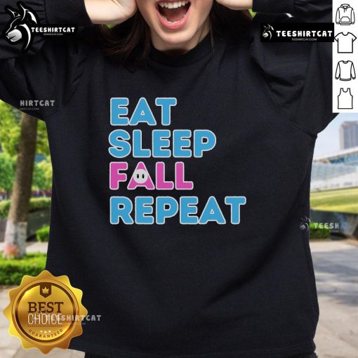 Cozy sweatshirt featuring 'Eat, Sleep, Fall, Repeat' for video game guys, perfect for gamers and casual wear.