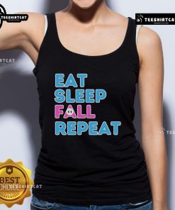 Video gamer tank top featuring 'Eat, Sleep, Fall, Repeat' design for gaming enthusiasts and casual wear.