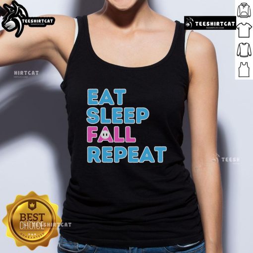 Video gamer tank top featuring 'Eat, Sleep, Fall, Repeat' design for gaming enthusiasts and casual wear.