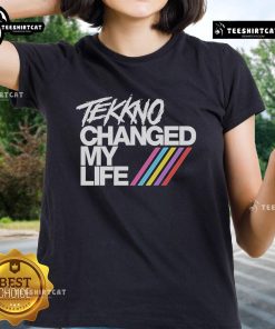 Alt Text: Nice Electric Callboy Tekkno Changed My Life Ladies Tee featuring vibrant design and comfortable fit for music lovers.
