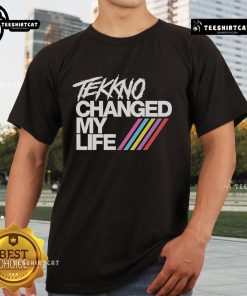Alt Text: Nice Electric Callboy Tekkno Changed My Life T-Shirt featuring vibrant design and bold text for music fans.