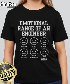 Funny engineering faces on a ladies tee showcasing the nice emotional range of an engineer in a playful design.