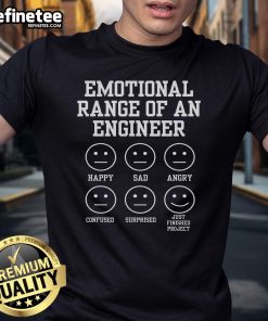 Funny engineering faces graphic on a t-shirt showcasing the nice emotional range of an engineer in a playful design.