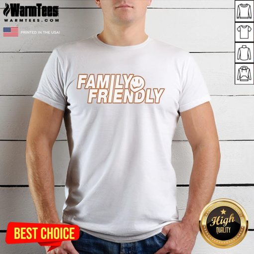 Nice family friendly smiley logo T-shirt featuring a cheerful design, perfect for casual outings and family gatherings.
