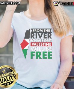Ladies tee featuring 'Nice From The River To The Sea - Palestine Will Be Free' map design for Palestine supporters.