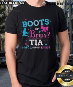 Nice Gender Reveal Boots Or Bows T-Shirt featuring fun typography, perfect for celebrating a baby's gender reveal party.