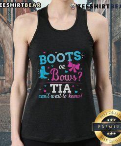 Stylish tank top for gender reveal party saying 'Boots or Bows?' perfect for celebrating the upcoming arrival.