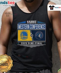 Golden State Warriors vs Minnesota Timberwolves 2025 Western Conference Semifinal matchup tank top design.