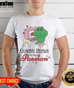 Alt Text: Stylish Tom Bingham T-Shirt featuring 'Nice Graphic Design Is My Passion' slogan in vibrant colors.