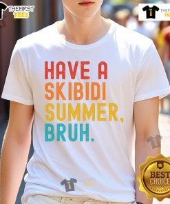 Funny teacher last day of school t-shirt featuring 'Nice Have A Skibidi Summer Bruh' design for summer vibes.