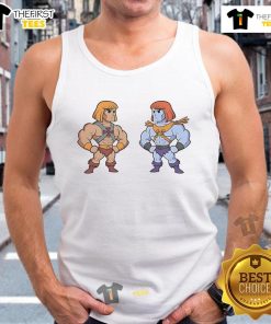 Nice He-Man and Faker tank top featuring vibrant graphics of the iconic characters for fans and collectors.