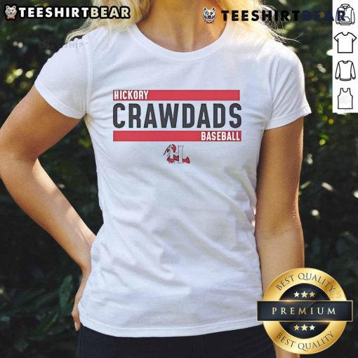 Nice Hickory Crawdads baseball logo on a stylish ladies tee, perfect for fans and casual wear.