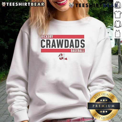 Nice Hickory Crawdads baseball logo sweatshirt featuring vibrant team colors and a stylish design for fans.