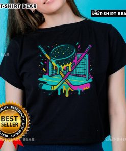 Nice Hockey Ice Cream Drip Ladies Tee featuring a colorful ice cream design on a stylish women's t-shirt.