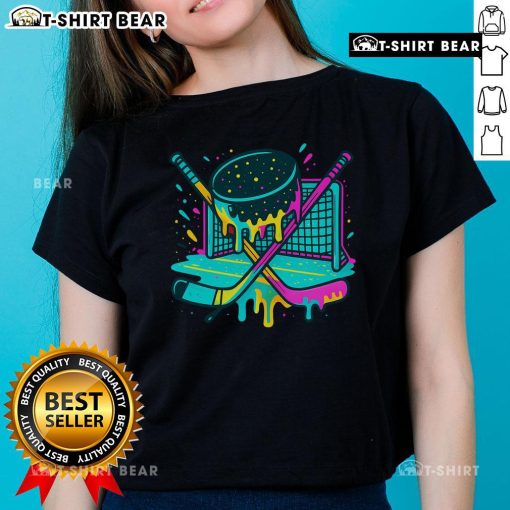 Nice Hockey Ice Cream Drip Ladies Tee featuring a colorful ice cream design on a stylish women's t-shirt.