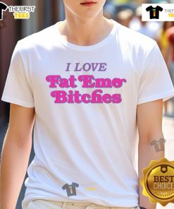 Nice I Love Fat Emo Bitches T-Shirt featuring a bold graphic design, perfect for emo fashion enthusiasts.