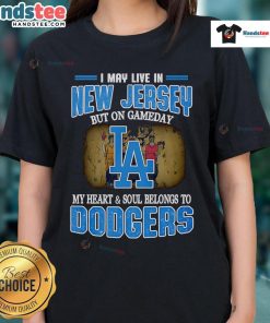 Womens tee featuring 'My heart belongs to Dodgers' design, perfect for New Jersey fans on game day.