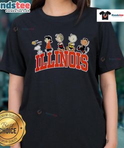 Snoopy graphic on a Nice Illinois Arch Ladies Tee, perfect for casual wear and showcasing your love for Illinois.