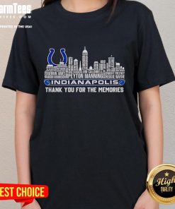 Nice Indianapolis Thank You For The Memories Players Name City Ladies Tee, showcasing a stylish women's t-shirt design.
