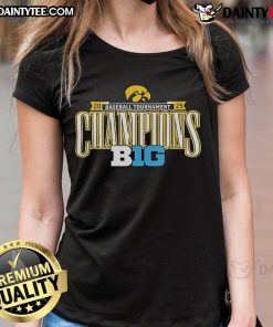 Nice Iowa Hawkeyes 2025 Big Ten Conference Baseball Champions ladies tee featuring team colors and logo.