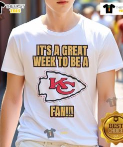 Alt Text: Kansas City Chiefs fan t-shirt featuring 'It's a Great Week to Be a Chiefs Fan' in vibrant colors.