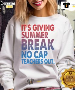 Nice It's Giving Summer Break No Cap Teachers Sweatshirt in vibrant colors, perfect for summer vibes and casual wear.