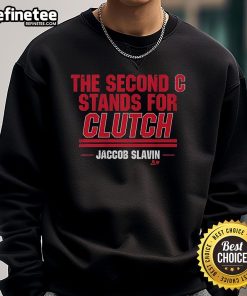 Nice Jaccob Slavin The Second C Stands For Clutch sweatshirt, featuring a stylish design perfect for hockey fans.