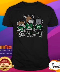 Jake Oettinger, Mikko Rantanen, and Jason Robertson on a fun Otter Moose Robo T-Shirt for hockey fans.