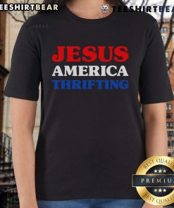 Womens Nice Jesus America Thrifting Tee featuring a stylish design, perfect for casual outings and thrift store lovers.