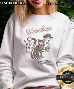 Nice Joywave Meowboys Hard Times Tough Kitties sweatshirt featuring playful cat graphics and vibrant colors.
