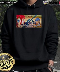 Cool hoodie featuring Kamina and Yoko with a sniper rifle design, perfect for anime fans and stylish wear.