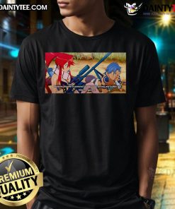 Cool Kamina X Yoko Okay t-shirt featuring a sniper rifle design that shoots bullets perfect for anime fans!