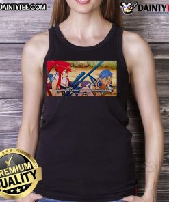 Cool tank top featuring Kamina and Yoko Okay with a sniper rifle design, perfect for anime fans and fashion lovers.