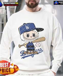 Nice Labubu Charlie Brown Los Angeles Dodgers sweatshirt featuring vibrant graphics and comfortable design.
