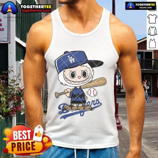 Nice Labubu Charlie Brown Los Angeles Dodgers tank top featuring a playful design perfect for baseball fans.