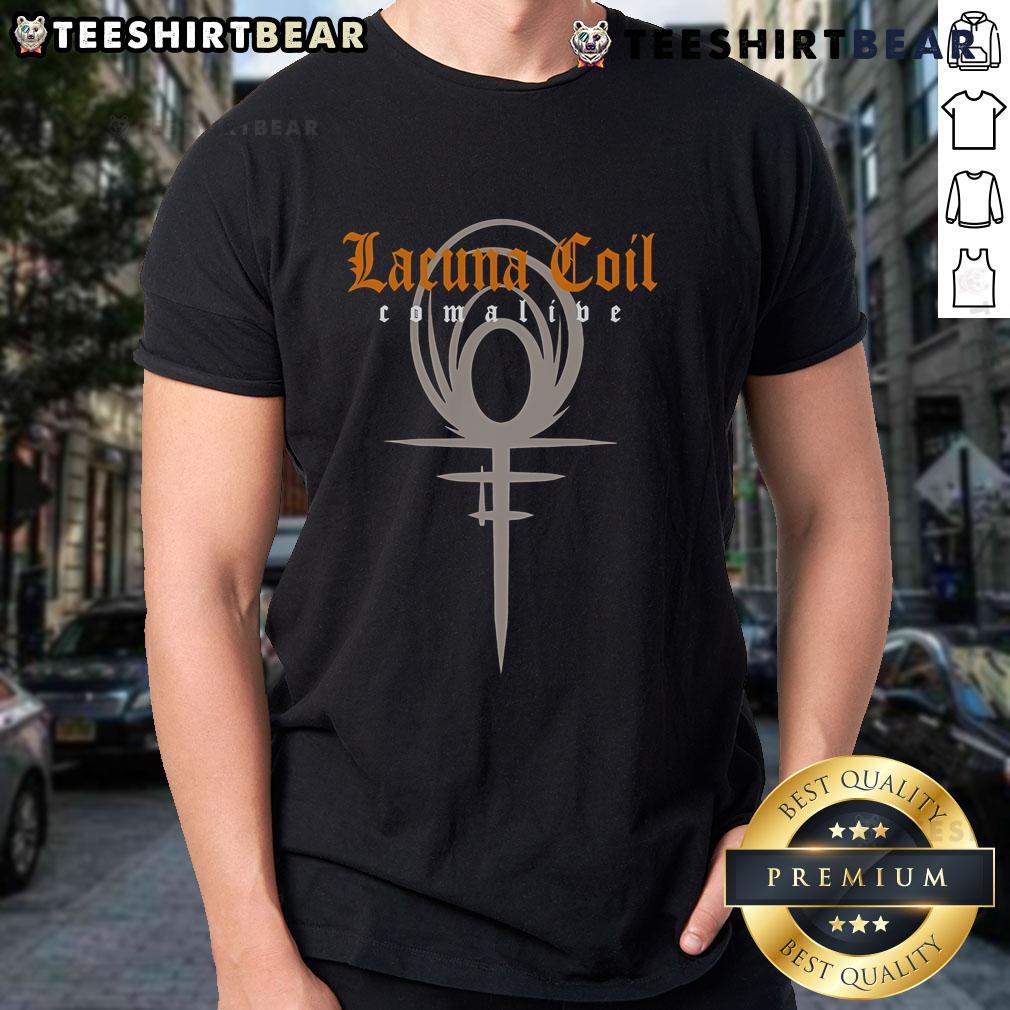 Nice Lacuna Coil Comalive Milan T Shirt Alt Text: Nice Lacuna Coil Comalive Milan T-Shirt featuring iconic band logo and design, perfect for fans of Lacuna Coil.