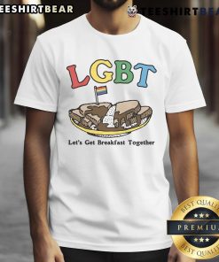 Alt Text: Colorful LGBT 'Let's Get Breakfast Together' T-shirt design promoting inclusivity and community spirit.