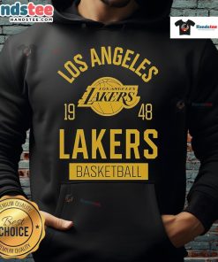 Nice Los Angeles Lakers Basketball 1948 Sportiqe Hoodie featuring team colors and logo for stylish sports fans.