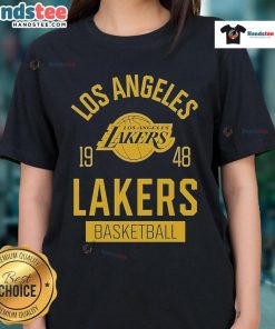 Alt Text: Stylish Nice Los Angeles Lakers Basketball 1948 Sportiqe ladies tee featuring vibrant team colors and logo.