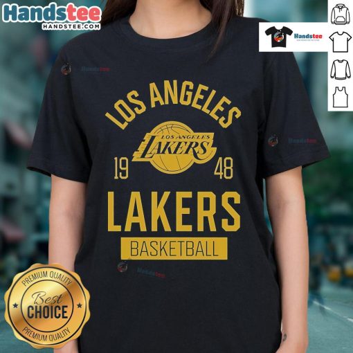 Alt Text: Stylish Nice Los Angeles Lakers Basketball 1948 Sportiqe ladies tee featuring vibrant team colors and logo.