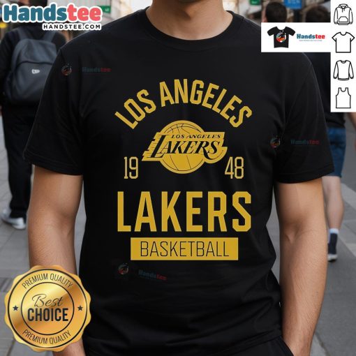 Alt Text: Nice Los Angeles Lakers Basketball 1948 Sportiqe T-Shirt featuring vintage design and team colors for fans.