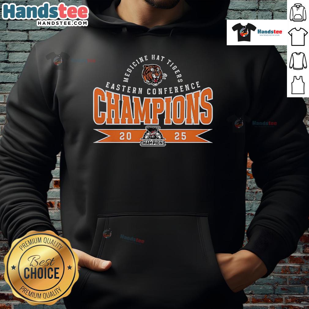 Nice Medicine Hat Tigers Eastern Conference Champions 2025 Hoodie Alt Text: 2025 Nice Medicine Hat Tigers Eastern Conference Champions hoodie, showcasing team logo and vibrant colors.