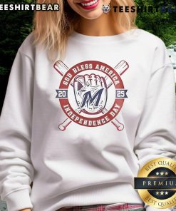 Happy 4th of July Day 2025 Miami Marlins baseball sweatshirt, featuring vibrant colors and festive design.