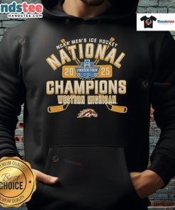 Nice Michigan Broncos 2025 NCAA Frozen Four Men's Ice Hockey National Champions hoodie in navy blue design.