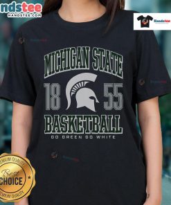 Alt Text: Ladies' tee featuring Nice Michigan State Spartans basketball design, perfect for fans and game day wear.